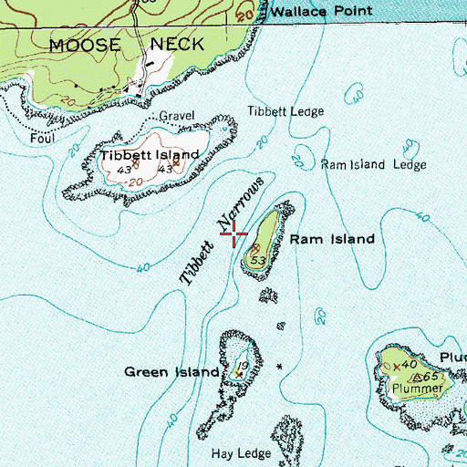 Topographic Map of Tibbett Narrows, ME