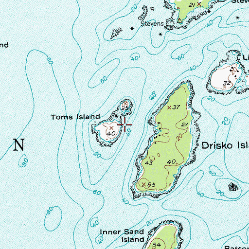 Topographic Map of Toms Island, ME