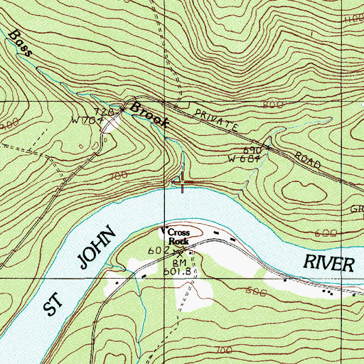 Topographic Map of Bass Brook, ME