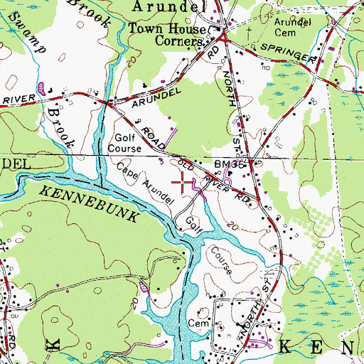 Topographic Map of Cape Arundel Golf Course, ME