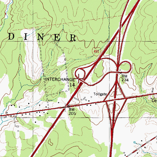 Topographic Map of Interchange 14, ME