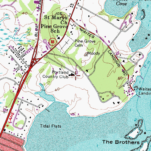 Topographic Map of Portland Country Club, ME