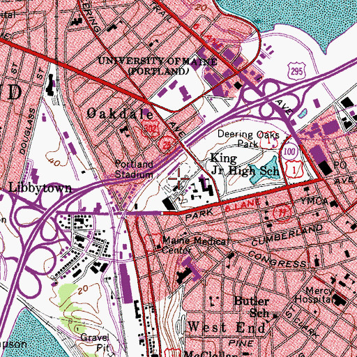 Topographic Map of Portland Stadium, ME