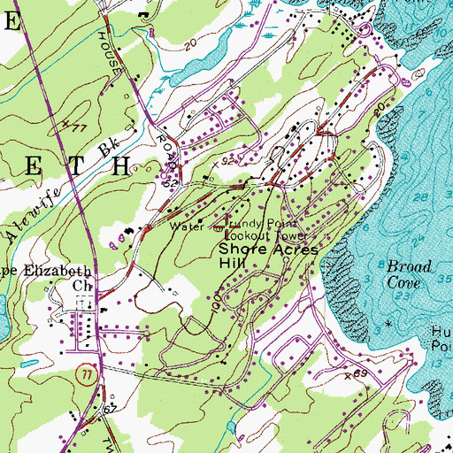 Topographic Map of Trundy Point Lookout Tower, ME