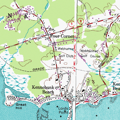 Topographic Map of Webhannet Golf Club, ME