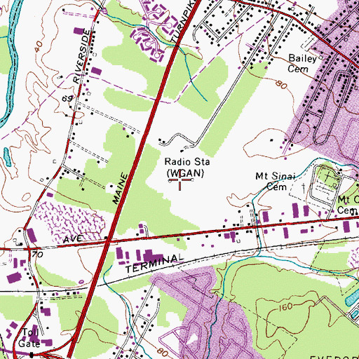 Topographic Map of WGAN Radio Tower (Havre De Grace), ME