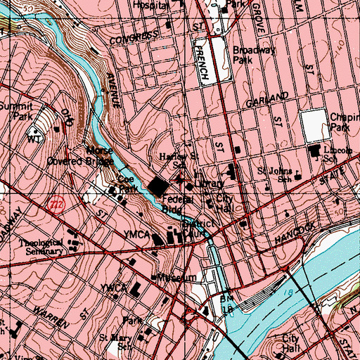 Topographic Map of Harlow Street School, ME