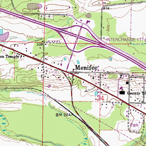 Topographic Map of Menifee, AR