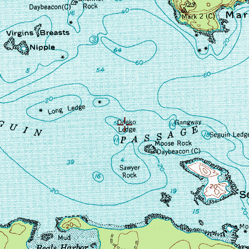 Topographic Map of Drisko Ledge, ME