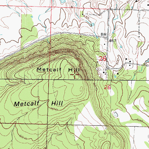 Topographic Map of Metcalf Hill, AR