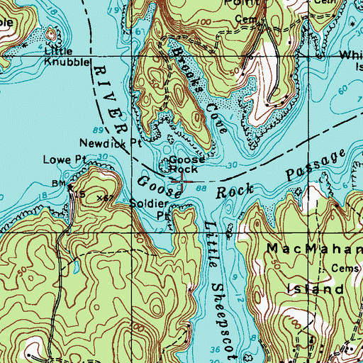 Topographic Map of Boiler Rock, ME