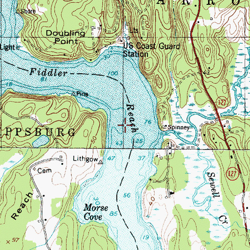 Topographic Map of Fiddler Ledge, ME