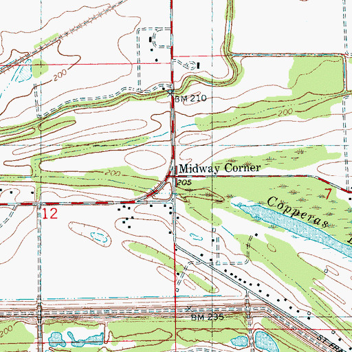 Topographic Map of Midway Corner, AR