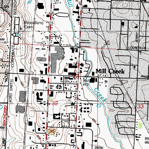 Topographic Map of Mill Creek, AR
