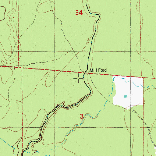 Topographic Map of Mill Ford, AR