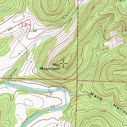 Topographic Map of Mill Mountain, AR