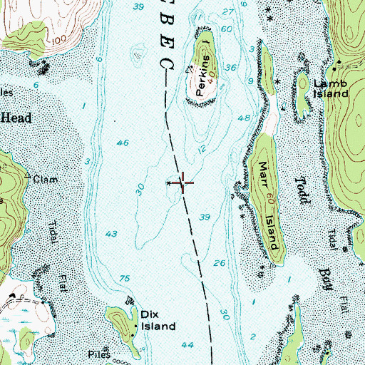 Topographic Map of Perkins Island Ledge, ME