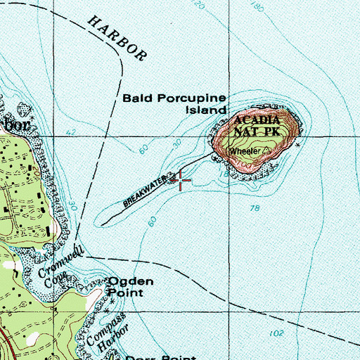 Topographic Map of Porcupine Dry Ledge, ME