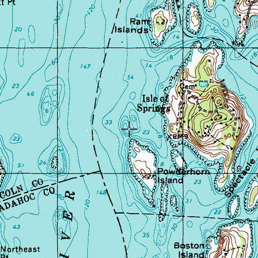 Topographic Map of Powderhorn Ledge, ME