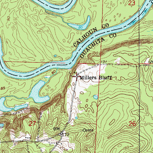 Topographic Map of Millers Bluff, AR