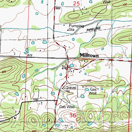 Topographic Map of Milltown, AR