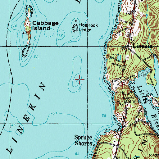 Topographic Map of Tibbits Ledge, ME