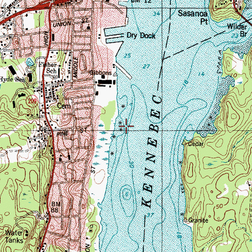 Topographic Map of Trufant Ledge, ME