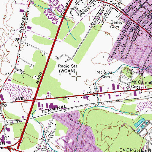 Topographic Map of WGAN-AM (Portland), ME