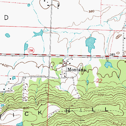 Topographic Map of Montana, AR