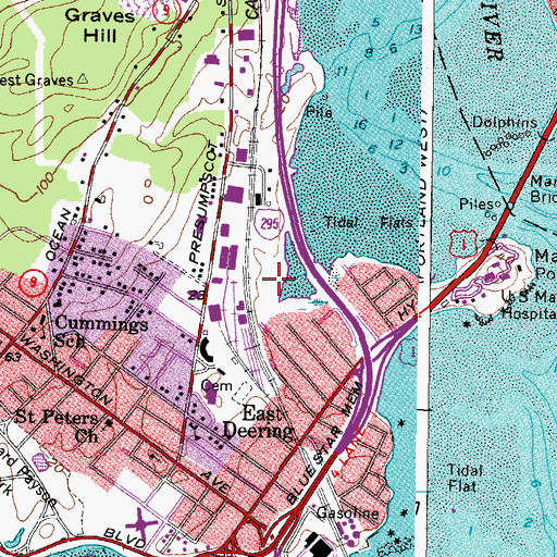 Topographic Map of WMGX-FM (Portland), ME