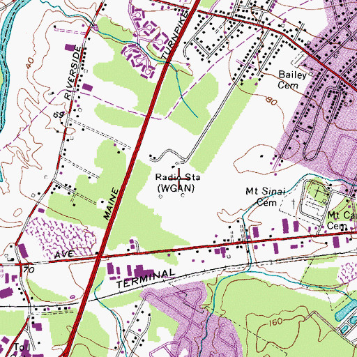 Topographic Map of WYNZ-FM (Westbrook), ME
