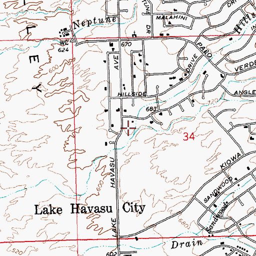 Topographic Map of Hillside Drain, AZ
