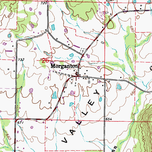 Topographic Map of Morganton, AR