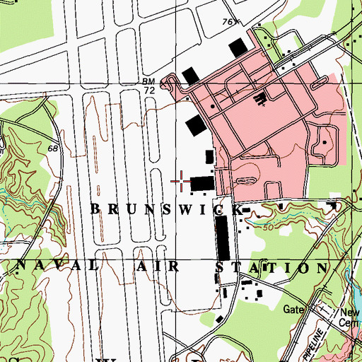 Topographic Map of Brunswick Executive Airport, ME