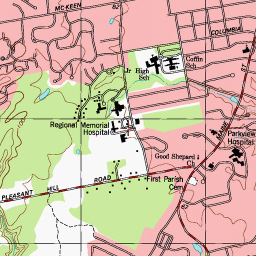 Topographic Map of Memorial Hospital Heliport, ME