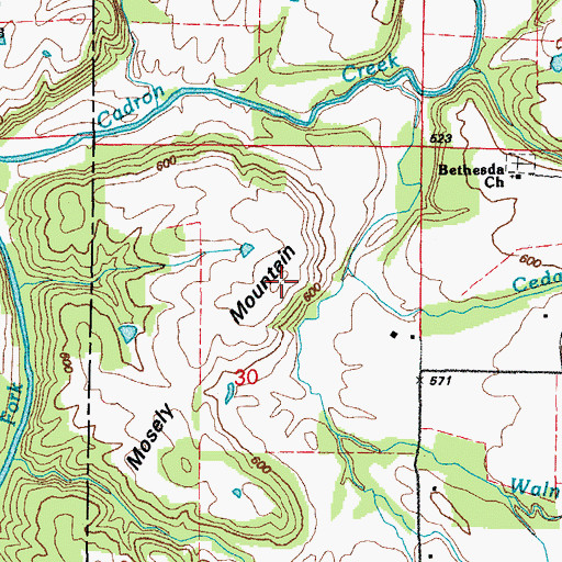 Topographic Map of Mosely Mountain, AR