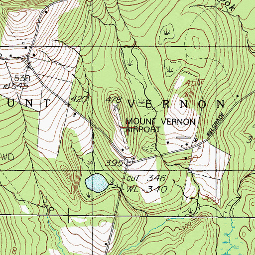Topographic Map of Mount Vernon Airport (historical), ME