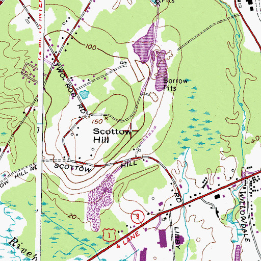 Topographic Map of Oak Knoll Airport (historical), ME