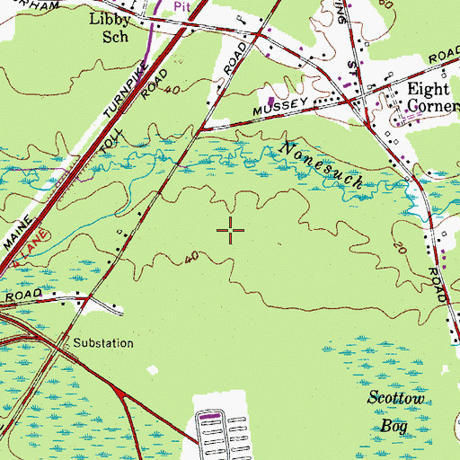 Topographic Map of Scottow Bog Flightpark Ultralight Flightpark, ME