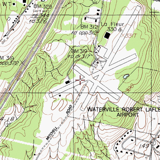 Topographic Map of Waterville Robert Lafleur Airport, ME