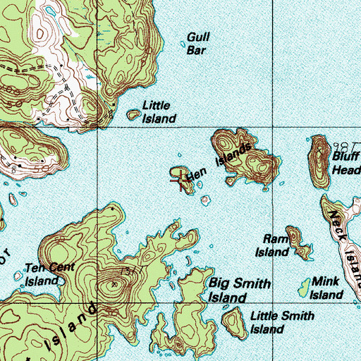 Topographic Map of Hen Islands, ME