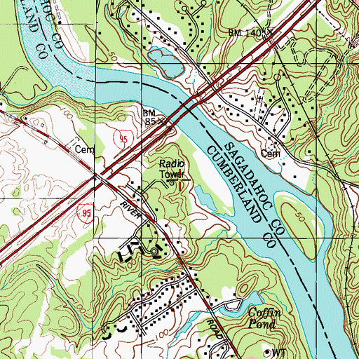 Topographic Map of WCLZ-AM (Brunswick), ME