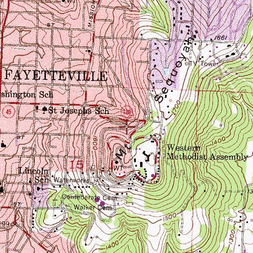 Topographic Map of Mount Sequoyah, AR