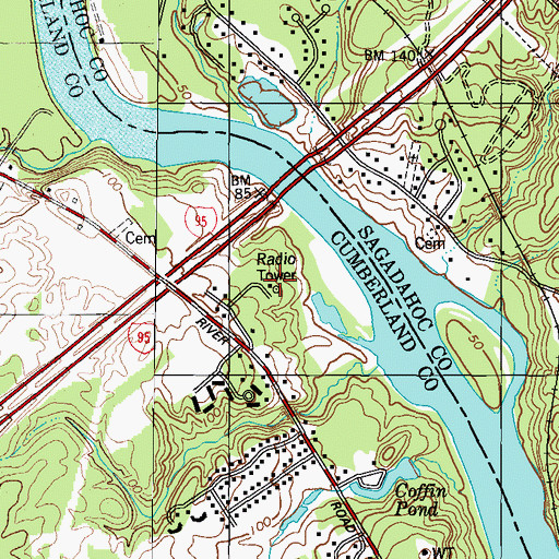 Topographic Map of WCLZ-FM (Brunswick), ME