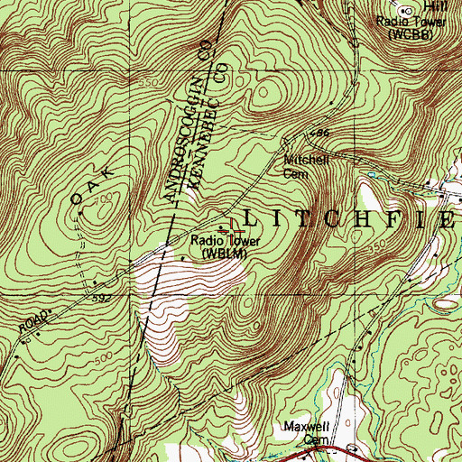 Topographic Map of WARX-FM (Lewiston), ME