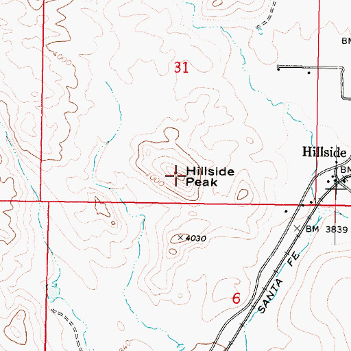 Topographic Map of Hillside Peak, AZ