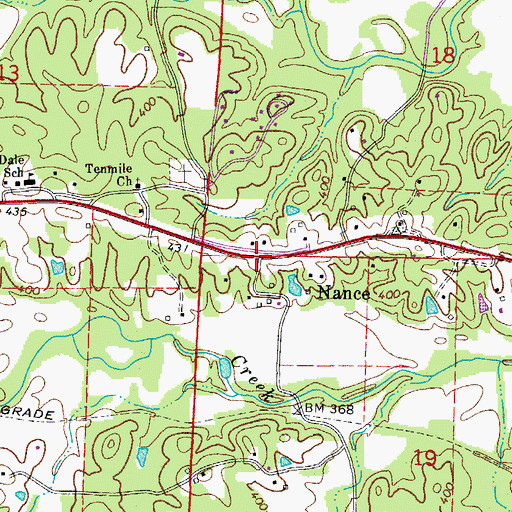 Topographic Map of Nance, AR