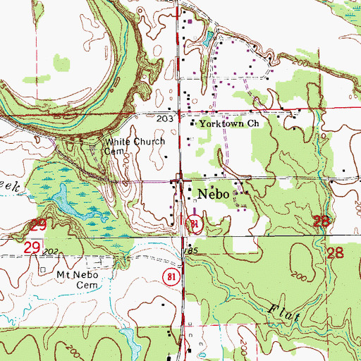 Topographic Map of Nebo, AR