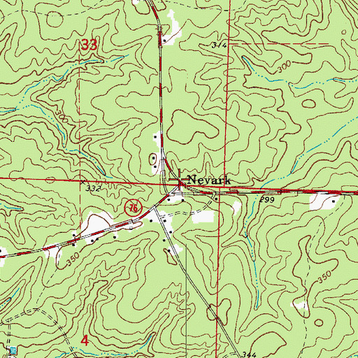 Topographic Map of Nevark, AR