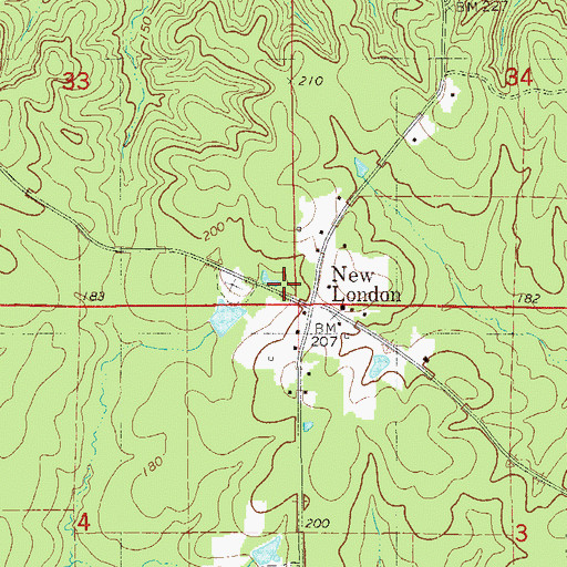 Topographic Map of New London, AR